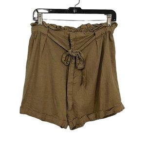 Just Living Olive Green Linen Paperbag Relaxed Baggy High Waist Shorts Small